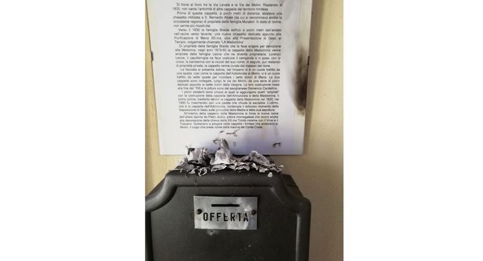 Incendiati fogli delle preghiere e tentativo di scasso alla chiesetta della Madonnina di Trinità