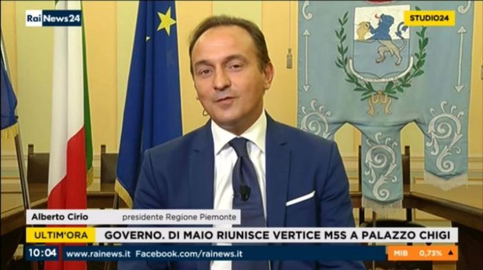 Il governatore Cirio, in diretta televisiva da Dogliani