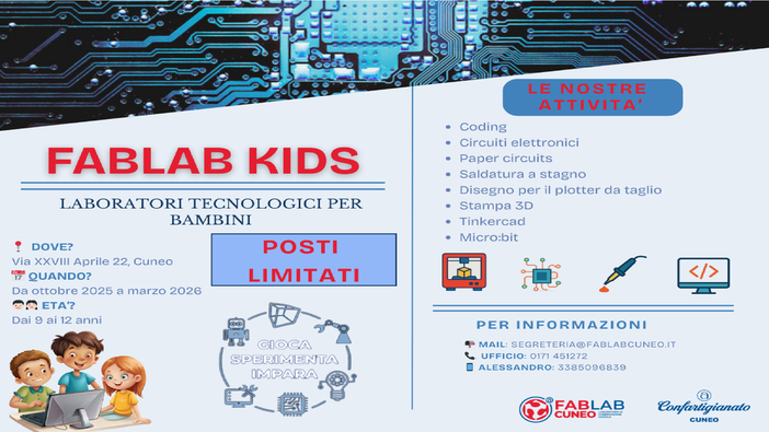 FabLab Kids: a Cuneo torna il laboratorio tecnologico per i giovani FabLab Kids: a Cuneo torna il laboratorio tecnologico per i giovani