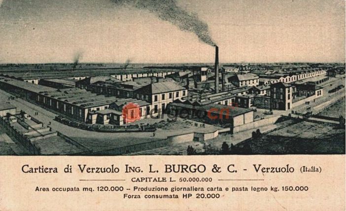 Un'antica immagine della Cartiera Burgo di Verzuolo nel 1912 (foto tratta dall'archivio di Riccardo Badi)