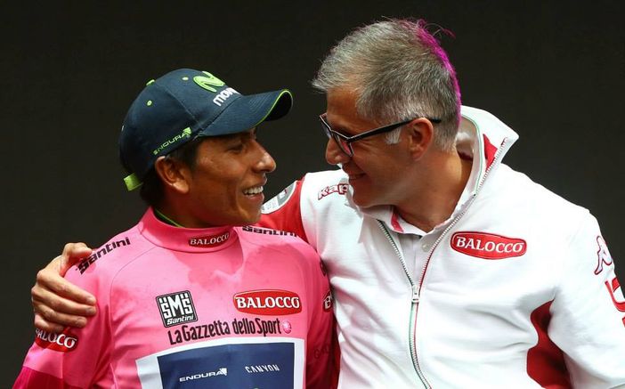 Alberto Balocco con Nairo Quintana, corridore colombiano vincitore del Giro d'Italia 2014, sponsorizzato dall'azienda fossanese