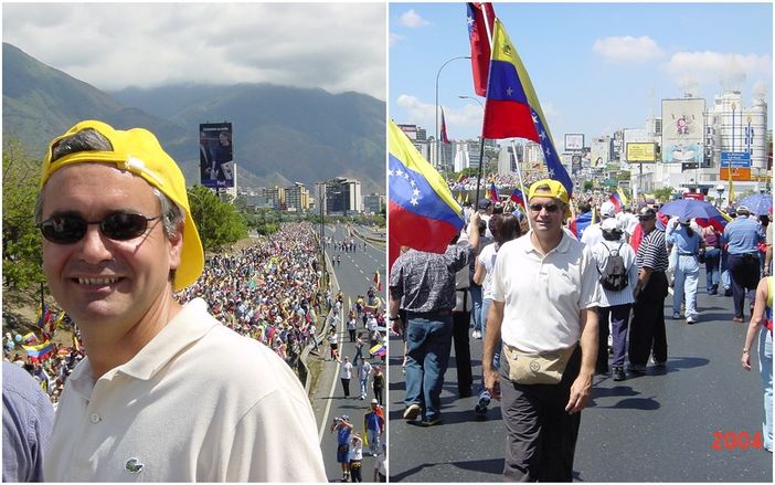 Bruno Viale, in Venezuela, durante le proteste contro il Chavismo