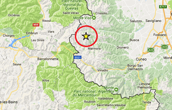 Scossa di terremoto di magnitudo 2.5 con epicentro a metà strada fra Acceglio e Prazzo