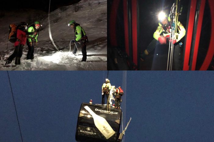 Corde e imbraghi per evacuare i passeggeri della cabinovia di Prato Nevoso: ecco come interviene il Soccorso alpino (FOTO)