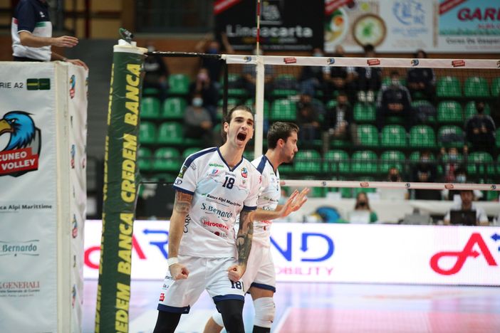 L'esultanza di Nicholas Sighinolfi al termine di un'azione