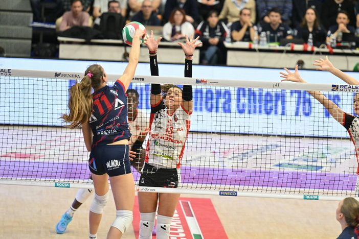 Stella Nervini, premiata MVP del match, in azione nel match contro le Gatte (foto di Danilo Ninotto)