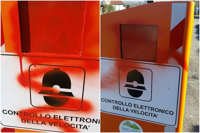 Il velobox imbrattato dai vandali Il velobox imbrattato dai vandali