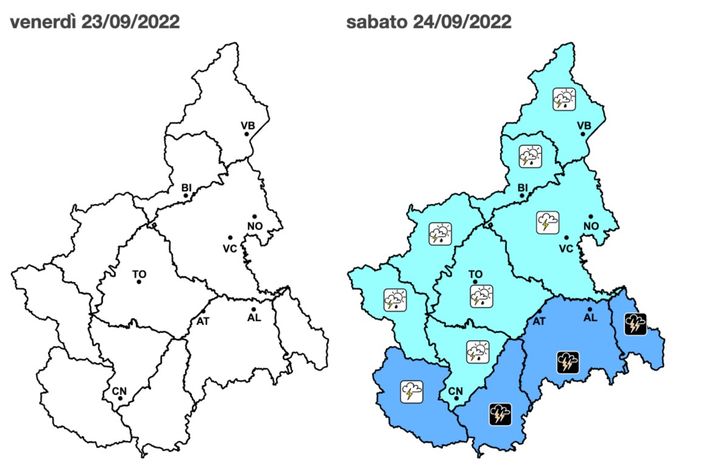 Temporali e rovesci diffusi: sabato da allerta gialla nelle valli Tanaro, Belbo, Bormida e Scrivia