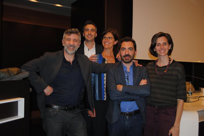 In foto Paola Dubini, diirettore scientifico; Francesca Salvatico e Andrea Borri, membri dell'Associazione CUADRI; Amedeo Balbi, astrofisico; Antonio Pascale, scrittore