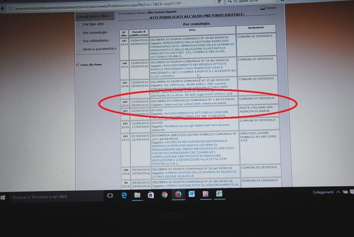 All’albo pretorio online di Crissolo c’è già una delibera del Consiglio Comunale di giovedì 21 aprile prossimo