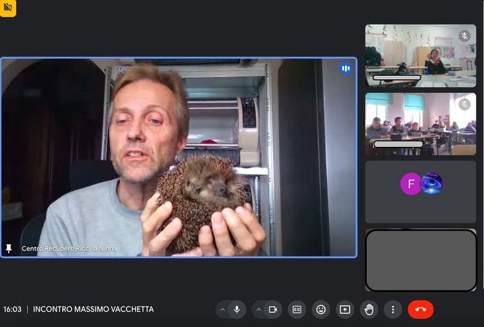 Gli alunni della secondaria di Priocca a "lezione" con Massimo Vacchetta, il veterinario dei ricci Gli alunni della secondaria di Priocca a "lezione" con Massimo Vacchetta, il veterinario dei ricci