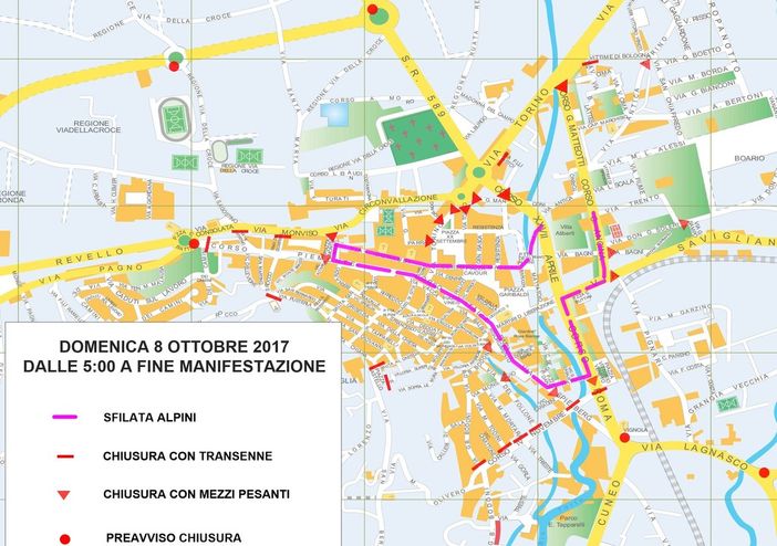 Planimetria chiusura strade per a tre giorni del raduno alpino