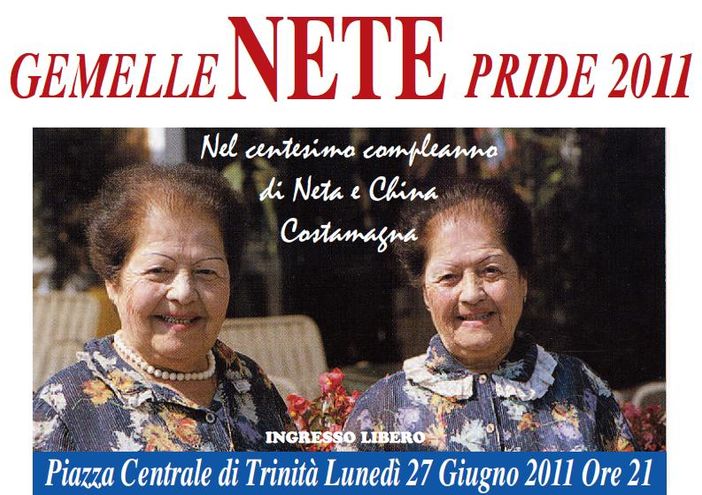 100 anni di gemelle Nete e 150 anni di Unità d'Italia a Trinità