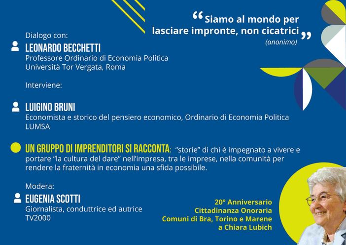 Come si conciliano fraternità e economia? Se ne parla a Bra il 28 maggio