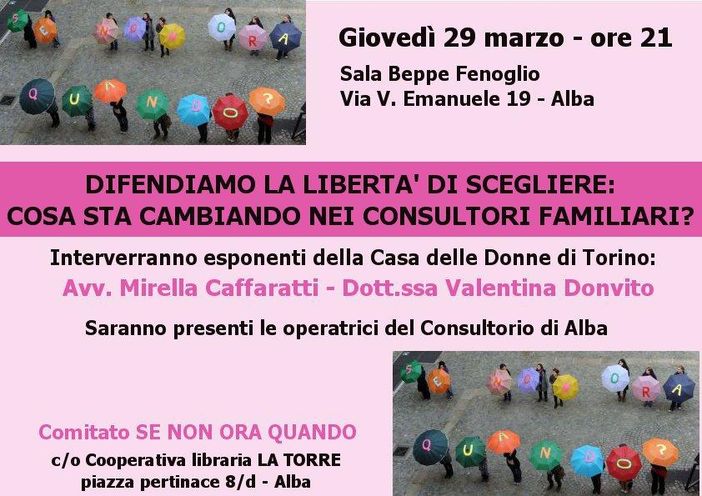 Libertà di scegliere e consultori familiari: se ne parla ad Alba