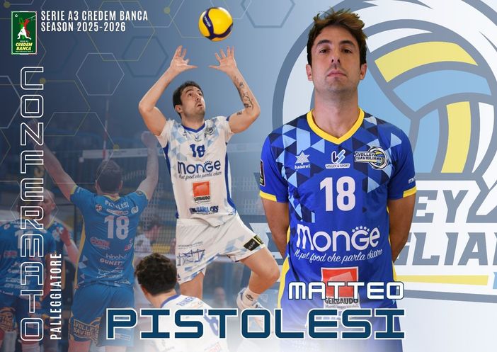 Il Volley Savigliano conferma il palleggiatore Matteo Pistolesi nella rosa dei giocatori