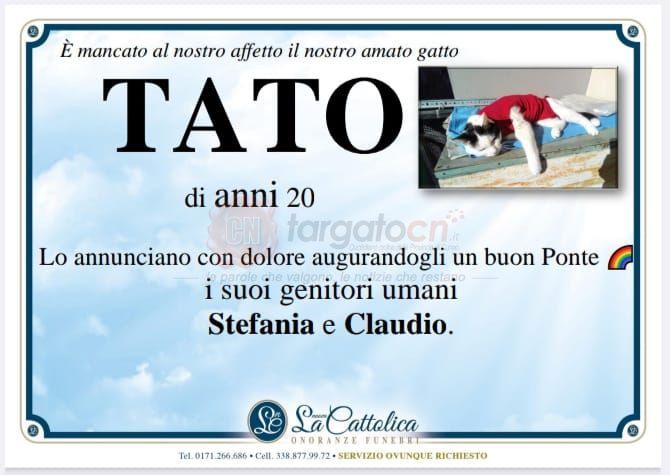 Il manifesto che annuncia la morte di Tato Il manifesto che annuncia la morte di Tato