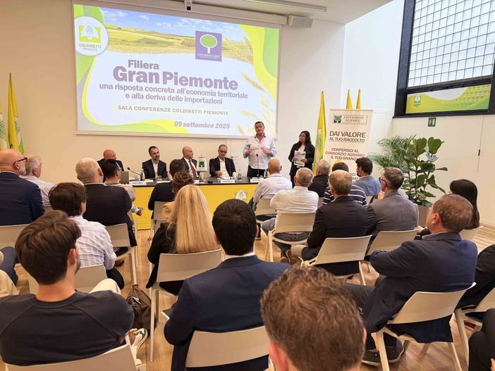 Intervento del consigliere del CAP Nord-Ovest con delega speciale ai cereali, Raffaele Tortalla, di durante la conferenza stampa “Filiera Gran Piemonte: una risposta concreta all’economia territoriale e alla deriva delle importazioni”
