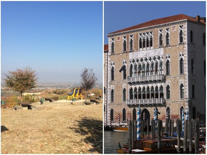 Nell'accostamento fotografico si osservano il belvedere di Briaglia e l'Università di Venezia Ca' Foscari