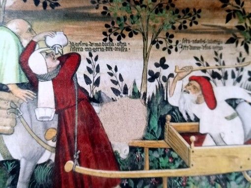 Particolare dell'affresco murale del Castello della Manta