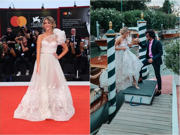 Nicole Cavallo sul red carpet del Cinema di Venezia e all'arrivo in motoscafo