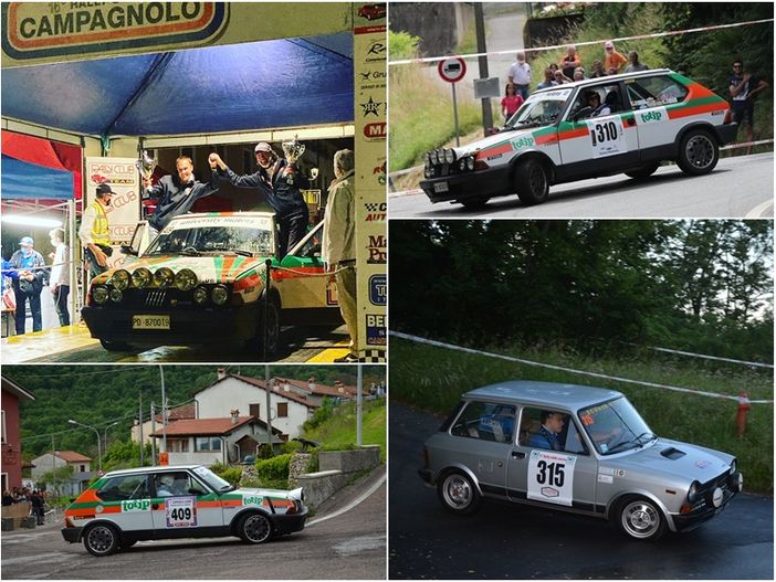 La vittoria di Merenda e Gandino al Campagnolo, La Ritmo con pilota e navigatore al Rally Lana e nella foto in basso: Carlo ed Enrico Merenda