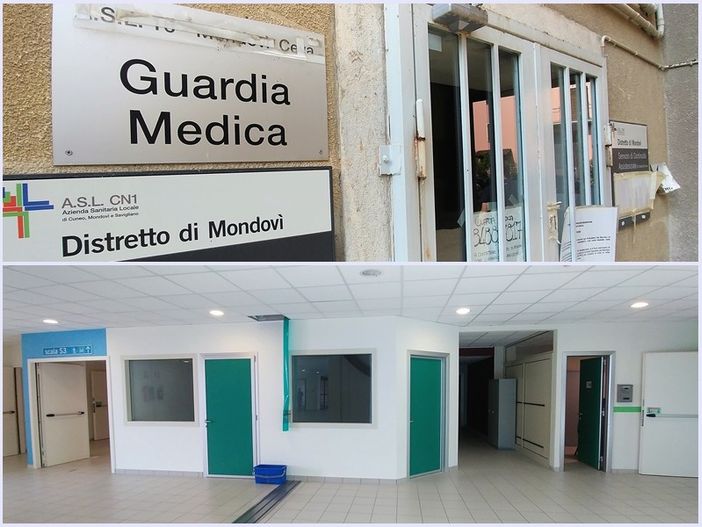 In alto: l'attuale sede della Guardia Medica a Mondovì. In basso: la futura sede della Guardia Medica presso l'ospedale di Mondovì In alto: l'attuale sede della Guardia Medica a Mondovì. In basso: la futura sede della Guardia Medica presso l'ospedale di Mondovì