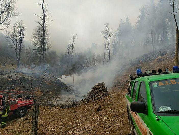 Domato incendio a Chiusa di Pesio nei pressi della Roccarina Domato incendio a Chiusa di Pesio nei pressi della Roccarina