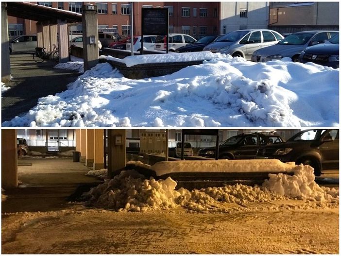 Sgomberato dalla neve il parcheggio dei disabili all'ingresso del S.I.S.P. di Saluzzo Sgomberato dalla neve il parcheggio dei disabili all'ingresso del S.I.S.P. di Saluzzo