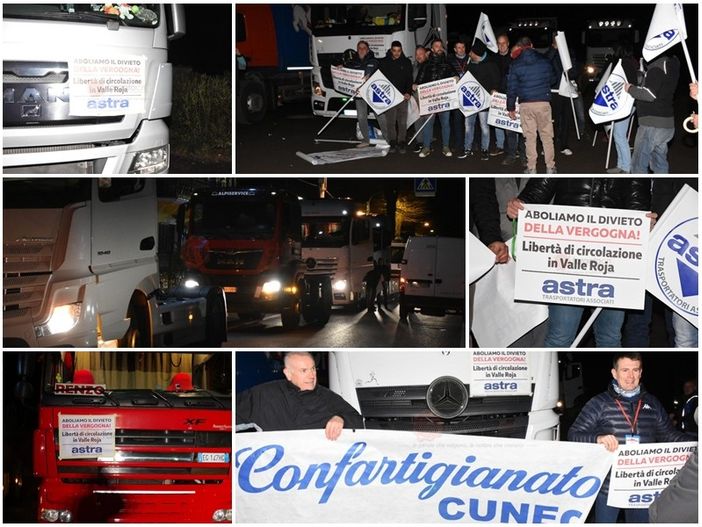 È il giorno della protesta dei tir in Val Roya: una trentina di mezzi pesanti a passo di lumaca per abolire “il divieto della vergogna” (FOTO E VIDEO) È il giorno della protesta dei tir in Val Roya: una trentina di mezzi pesanti a passo di lumaca per abolire “il divieto della vergogna” (FOTO E VIDEO)