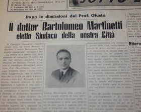 L'Unione Monregalese di quei giorni annuncia l'elezione di Bartolomeo Martinetti a sindaco di Mondovì