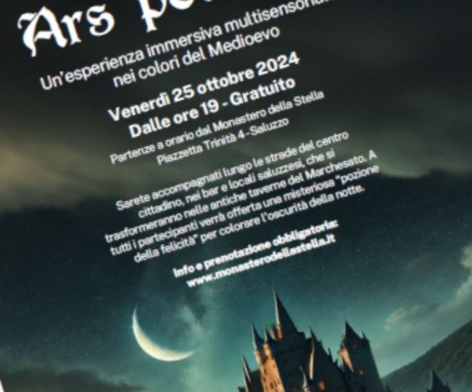 Venerdì 25 ottobre a Saluzzo, Ars Potionis, una esperienza immersiva multisensoriale nel Medioevo Venerdì 25 ottobre a Saluzzo, Ars Potionis, una esperienza immersiva multisensoriale nel Medioevo