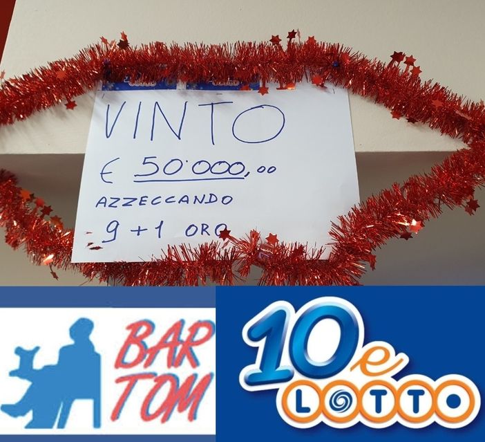 Importante vincita a Fossano a pochi giorni dal Natale: 50mila euro azzeccando 9+1 al 10eLotto nel Bar Tom