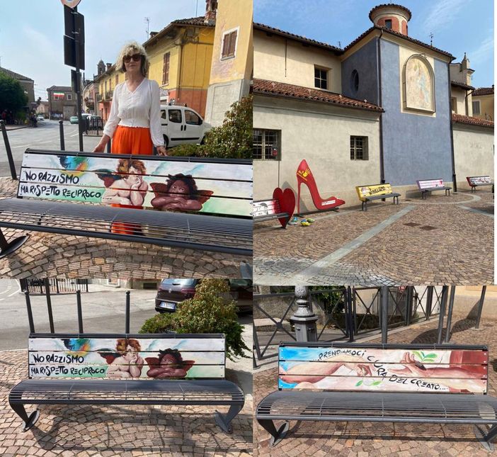 Nel cuore di Piozzo sette panchine raccontano il rispetto per il prossimo