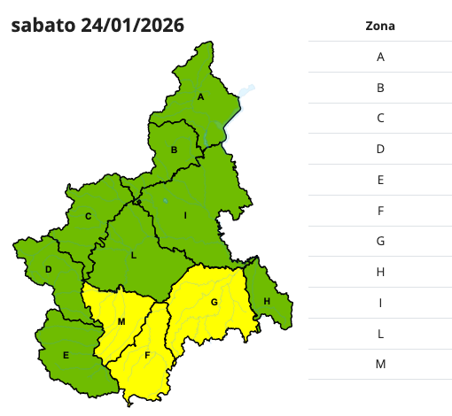 Allerta gialla per neve su Cuneese e valli Tanaro, Belbo e Bormida