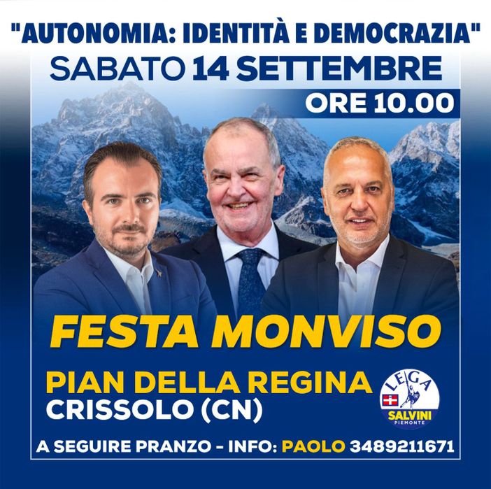 Festa sul Monviso, Bergesio (Lega): "Evento comunitario per ribadire il 'sì' convinto all'autonomia"