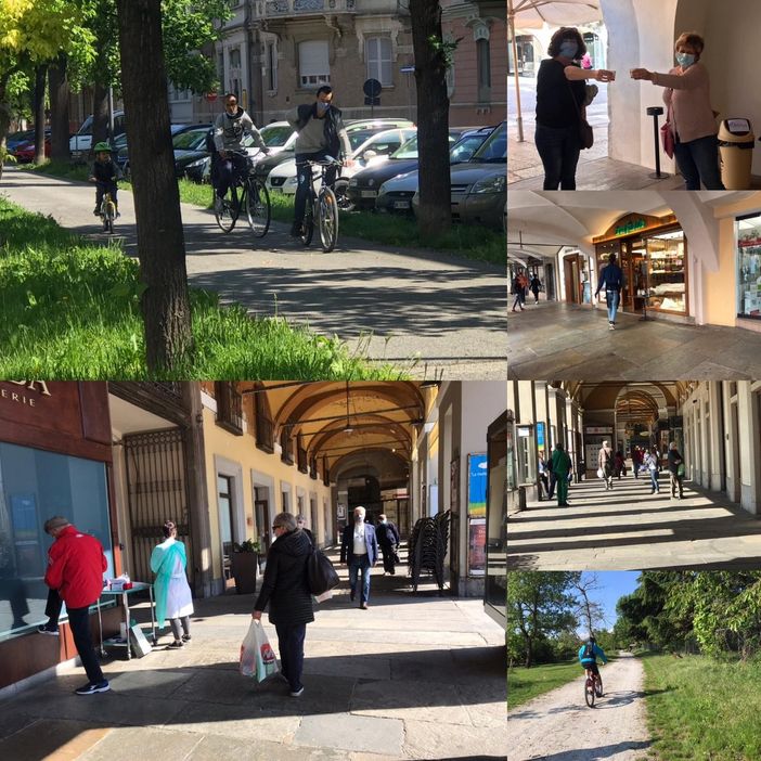 Iniziata la #fase2: a Cuneo bambini in bicicletta e caffè al bar, ma si consuma fuori dai locali (VIDEO)
