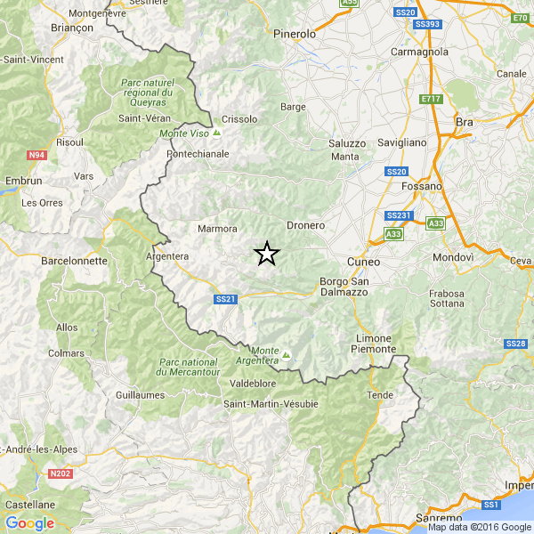 La terra continua a tremare: ieri in serata una scossa di 1,5 tra Val Maira e Valle Grana