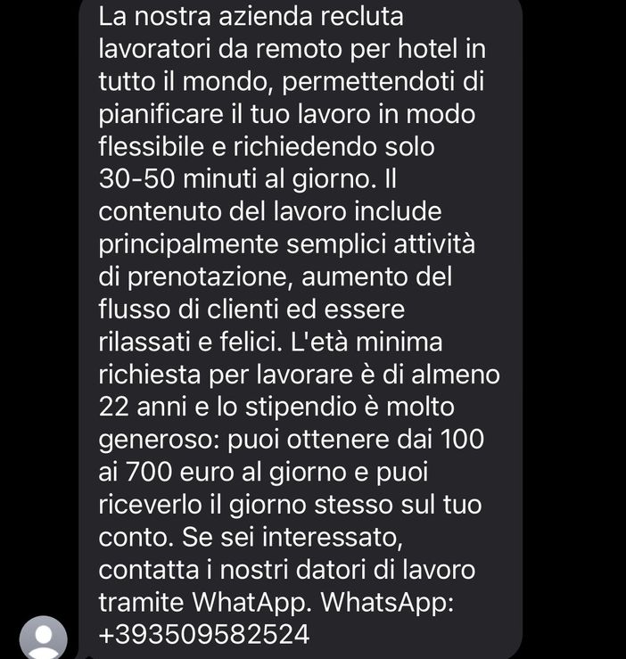 Sms o mail di offerte di lavoro da remoto: l’ennesima truffa nella nostra provincia