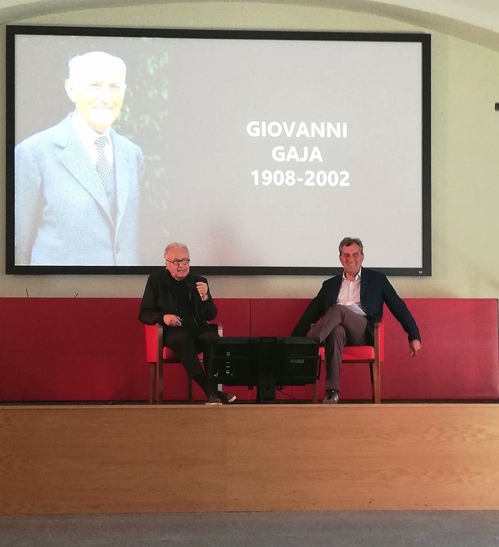 Angelo Gaja e Mario Calabresi durante il diibattito Angelo Gaja e Mario Calabresi durante il diibattito
