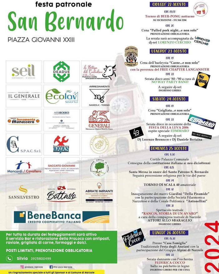 Narzole, tutto pronto per festa patronale dedicata a San Bernardo