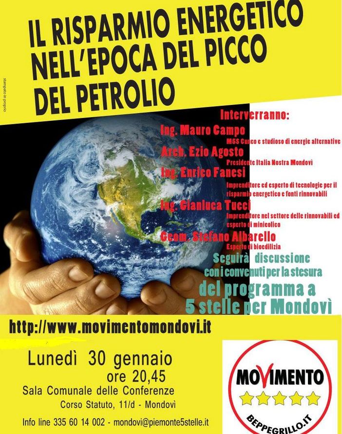 MoVimento 5 Stelle Mondovì: incontro sul risparmio energetico