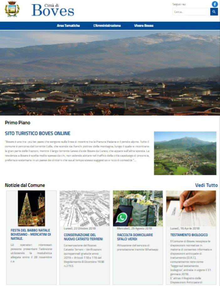 La nuova homepage del sito del Comune di Boves