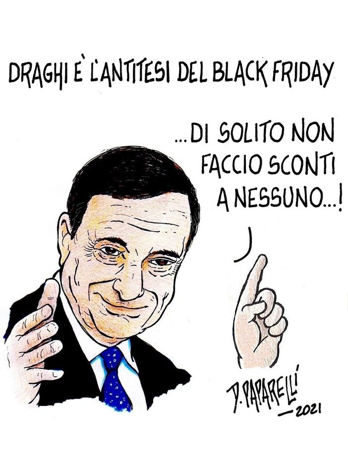 Draghi è l'antitesi del Black Friday... nella vignetta di Danilo Paparelli