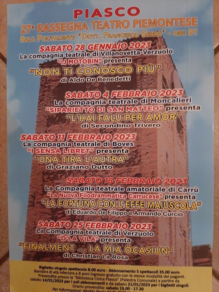 A Piasco la 27ª edizione della Rassegna Teatro Piemontese A Piasco la 27ª edizione della Rassegna Teatro Piemontese