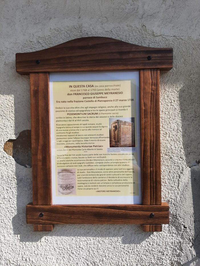 Poster dedicato alla memoria di don Meyranesio, a Sambuco