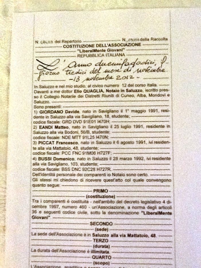 L'atto notarile di fondazione