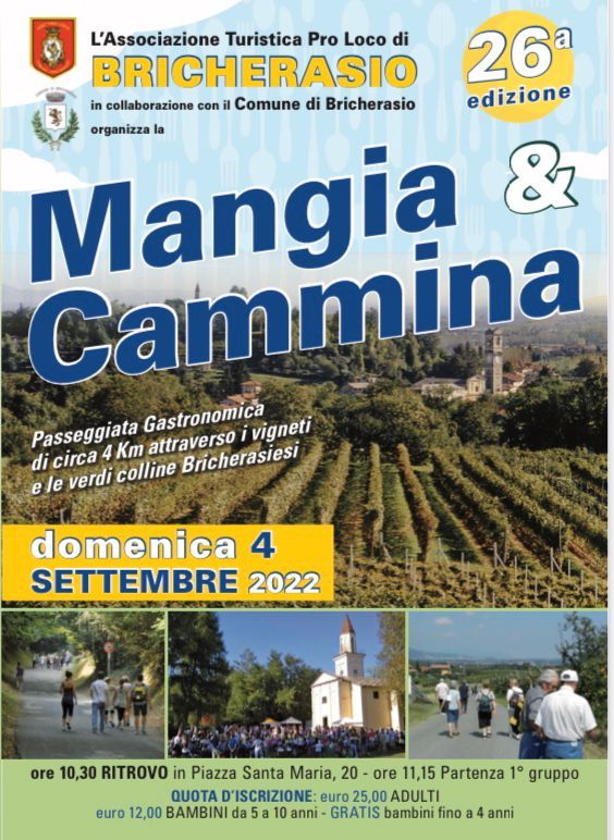 Nel centro storico, tra i frutteti e le vigne della collina, torna la Mangia &amp; Cammina di Bricherasio