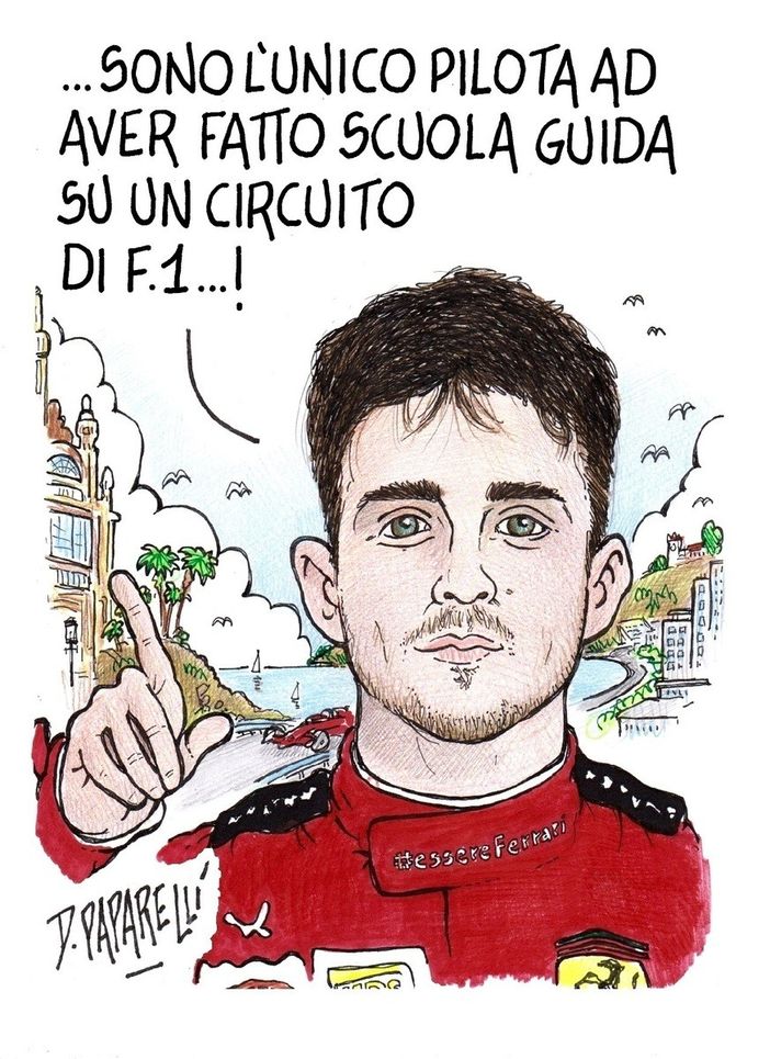 Charles Leclerc al GP di Monaco... visto dal vignettista Paparelli