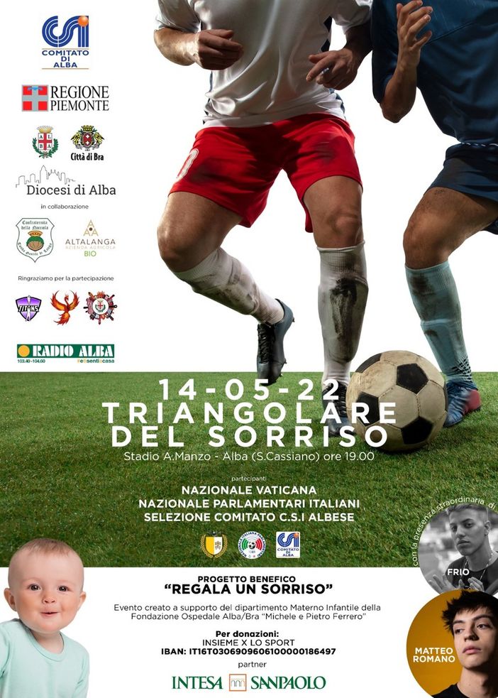 Ad Alba il "Triangolare del sorriso": il 14 maggio partita di calcio a scopo benefico allo stadio "Manzo"